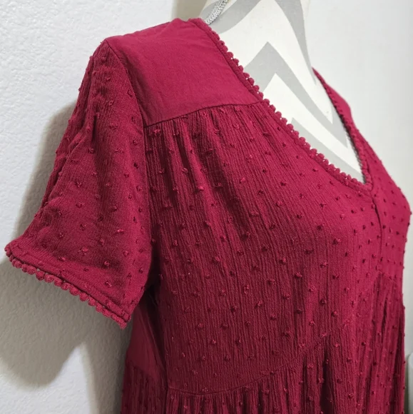 KNOX ROSE Burgundy Short Sleeve Dress with Swiss Dots Size Medium - Picture 4 of 12